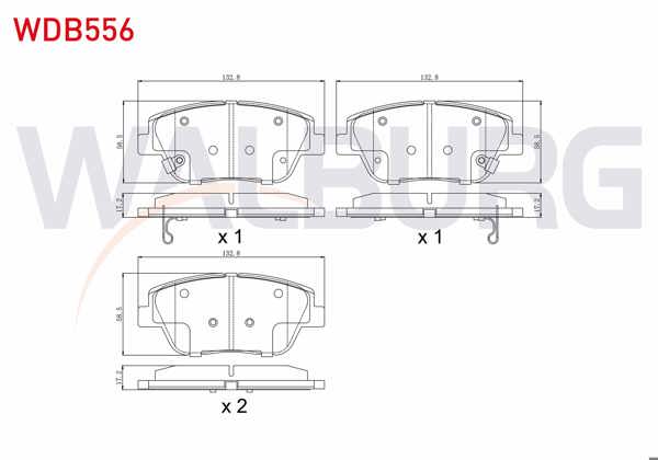 WALBURG WDB556 | Fren Balata Ön Ikazlı Kia Rio III 1.25 Cvvt 2011-2014 / Rio III 1.4 Cvvt 2011-2014 / Kia Optıma 1.7 CRDI 2012-/ Hyundai Sonata V 2.0 CRDI 2005-2010 / 2.0 VVTI 2005-2010