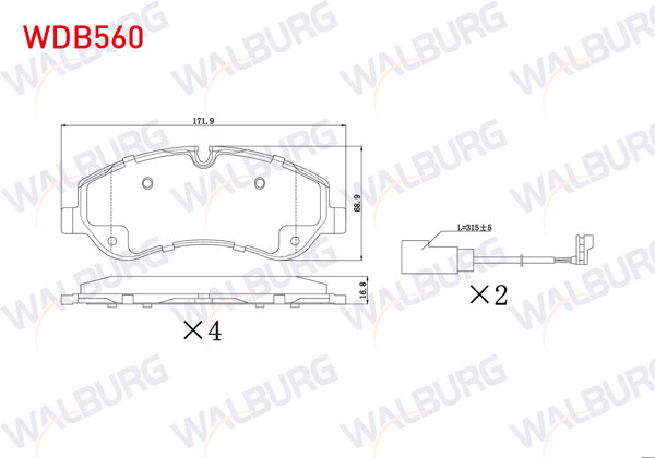 WALBURG WDB560 | Fren Balata Ön Fişli Ford Transit Custom (V362) 2.2 TDCI 2012-/ Transit (V363) 2.2 TDCI 2014 -
