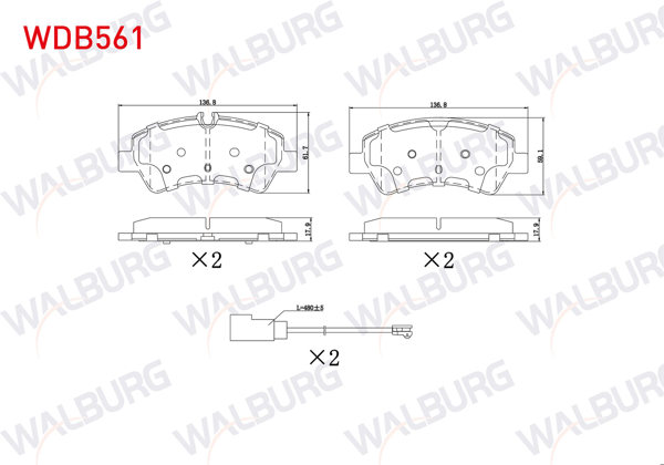 WALBURG WDB561 | Fren Balata Fişli Arka Ford Tourneo Custom (V362) 2.2 TDCI 17.6mm 2012 -