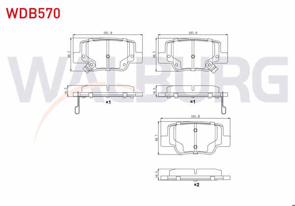 WALBURG WDB570 | Fren Balata Arka Ikazlı Toyota Verso (_Aur2_, _Zgr2_) 1.6 2009-/ Verso (_Aur2_, _Zgr2_) 1.8 2009 -