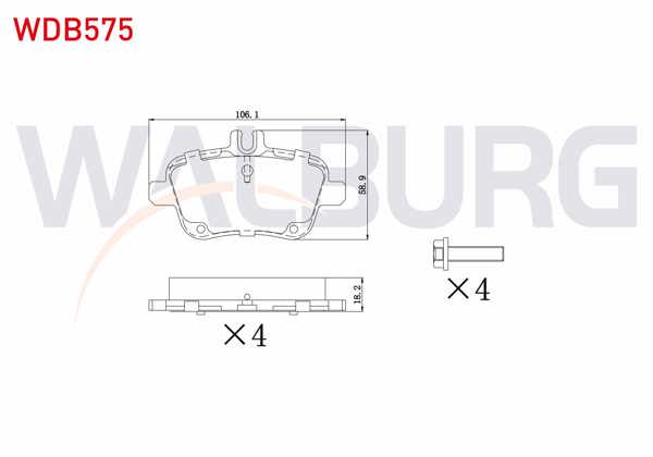 WALBURG WDB575 | Fren Balata Arka Mercedes A Serisi (W169) A 170 CDI 2004-2012 / A 200 2004-2012 / A 160 CDI 2004-2012 / B Serisi (W246) B 160 2011-/ Gla Serisi (X156) Gla 180 CDI 2013-/ Gla 200 2013 -