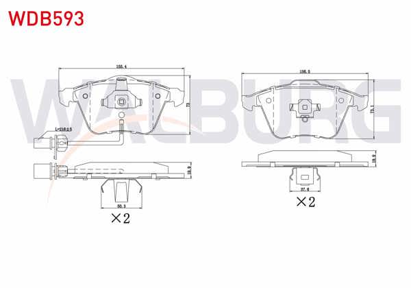 WALBURG WDB593 | Fren Balata Ön Fişli Audi A8 2.8 2003-2010 / A8 4.2 V8 TDI 2003-2010 / A8 3.0 TFSI 2003-2010 / A4 2.0 TFSI 2004-2008 / Seat Exeo 1.6 2008-/ Leon 2.0 FSI 2005-2012 / Leon 1.8 TSI 2005-2012