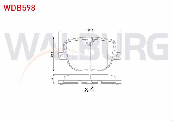 WALBURG WDB598 | Fren Balata Arka Land Rover Discovery IV (La) 3.0 TD 4X4 2010-/ Range Rover IV (Lg) 3.0 TD 4X4 2012-/ Range Rover IV (Lg) 5.0 V8 4X4 2012 -