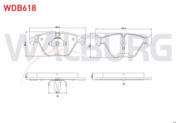 WALBURG WDB618 | Fren Balata Ön BMW 5 Serisi (F10) 528 İ 2010-/ (F10) 530 İ 2010-/ (F10) 535 İ 2010-/ (F10) 525 D 2010 -