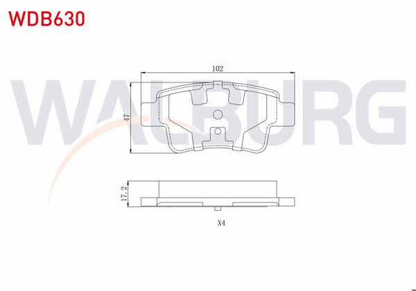 WALBURG WDB630 | Fren Balata Arka Fiat G.Punto (199) 1.4 2005-2012 / Linea (323) 1.6 Mjt 2007-/ G.Punto (199) 1.4 T-Jet 2005-2012 / G.Punto (199) 1.3 Mjt 2005-2012 / Punto (199) 1.3 Mjt 2012-/ Corsa D 1.7 CDTI 2006-2014