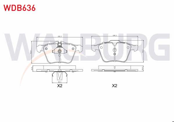 WALBURG WDB636 | Fren Balata Ön Volvo S60 II 1.6 2010-/ S60 II 2.0 2010-/ S60 II 2.0 D 2010-/ S80 II T5 2006-/ V70 III 1.6 T4f 2006-/ Xc 70 II D3 2007-/ Ford S-Max 2.0 2006-/ Jaguar S-Type 2.5 V6 1999-2009