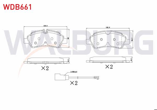 WALBURG WDB661 | Fren Balata Fişli Arka Ford Transit (Çift Teker) 2.2 TDCI 17.00mm 2014 -
