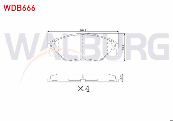 WALBURG WDB666 | Fren Balata Ön Toyota Hı-Lux Pick Up (Tgn1_, Ggn2_, Ggn1_, Kun2_, Kun1_) 2.5 D-4D 4X2 15.60mm 2005 -