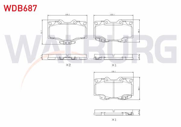WALBURG WDB687 | Fren Balata Ön Toyota Hı-Lux Pick Up (_N_) 2.4 D 1983-2005 / Hı-Lux Pick Up (_N_) 2.5 D 1983-2005 / Land Cruiser 80 (_J8_) 4.2 D 1990-1997 / Land Cruiser 90 (_J9_) 3.0 D 1996-2002