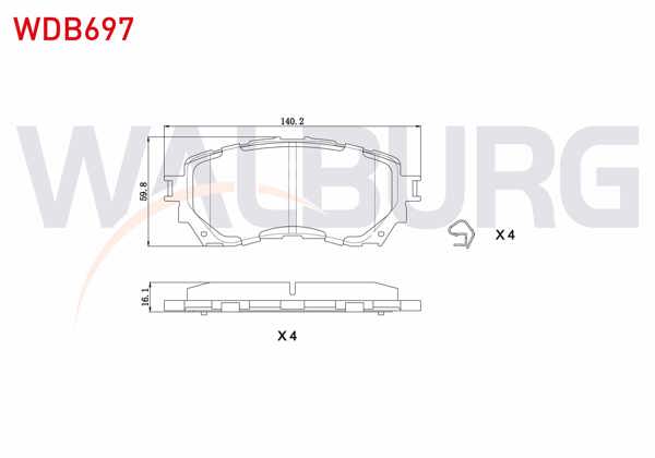 WALBURG WDB697 | Fren Balata Ön Mazda 6 (Gj,Gh) 2.0 2013-/ 6 (Gj,Gh) 2.2 D 2013 -