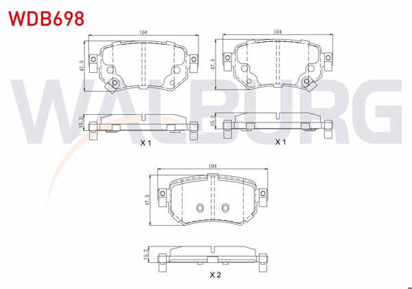 WALBURG WDB698 | Fren Balata Arka Ikazlı Mazda 6 (Gj,Gh) 2.0 2013-/ Mazda 6 (Gj,Gh) 2.2 D 2013 -