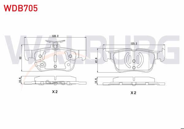 WALBURG WDB705 | Fren Balata Arka Ikazlı Ford Mondeo V 2014-/ Focus IV 2018-/ Kuga II 2014-2019 / S-Max 2015 -