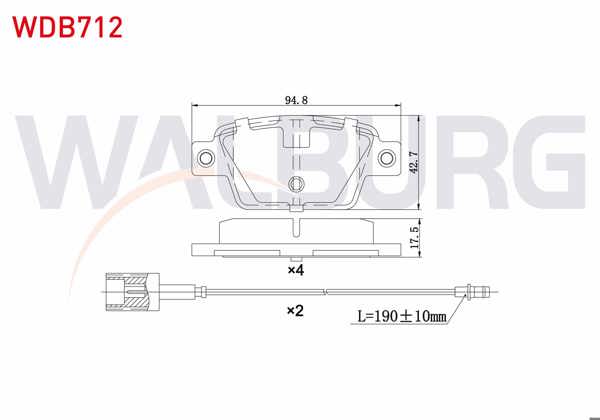WALBURG WDB712 | Fren Balata Çift Fişli Arka Fiat Bravo II (198) 1.6 Mjt 17,3mm 2006 -