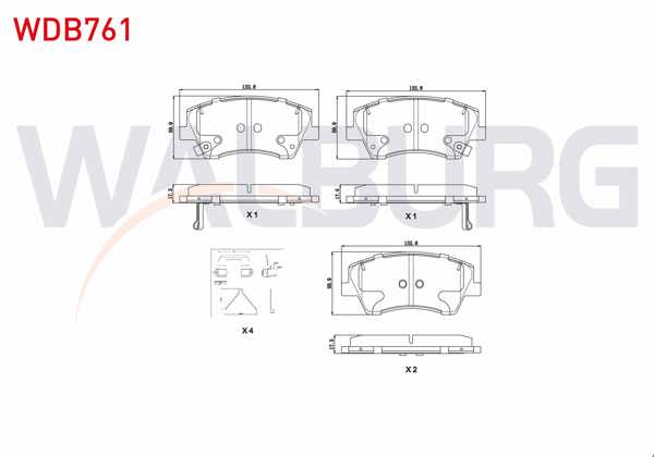 WALBURG WDB761 | Fren Balata Ön Ikazlı Tel Delikli Ince Kulaklı Hyundai Elantra 1.6 CRDI-1.6 D-Cvvt 2015 -