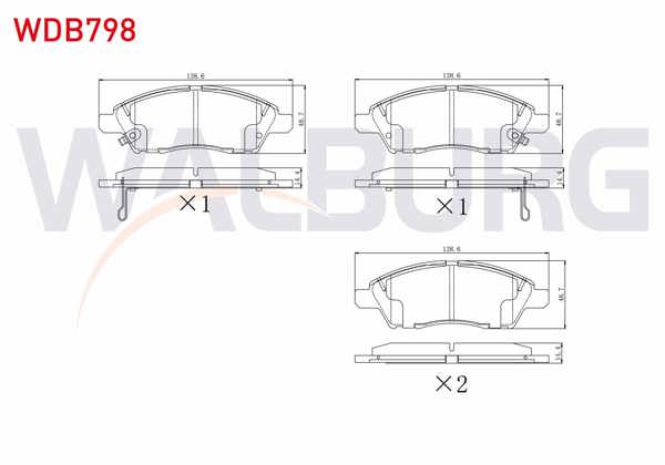 WALBURG WDB798 | Fren Balata Ön Ikazlı Tel Delikli Nissan Micra IV (K13) 1.2 2010-/ Nissan Note (E12) 1.5 DCI 2013-/ Nissan Note (E12) 1.6İ 16V 2013 -