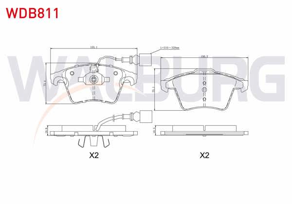 WALBURG WDB811 | Fren Balata Ön Fişli Volkswagen Touareg 3.2İ V6 2002-2010 / Touareg 2.5 R5 TDI 2002-2010 / Touareg 3.0 V6 TDI 2002-2010 / Porsche Cayenne 3.6İ 2010-/ Porsche Cayenne 3.0 TDI 2002-2010