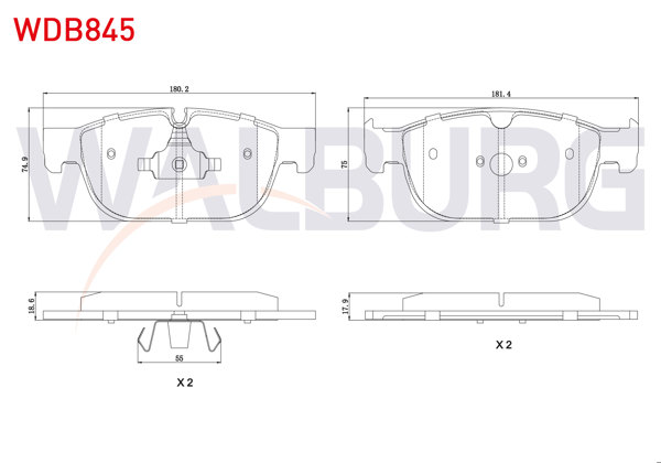 WALBURG WDB845 | Fren Balata Ön Volvo Xc90 II 2.0 D5 2015-/ Xc90 II 2.0 T8 Hybrıd 2015-/ S90 II 2.0 D5 2016-/ V90 II 2.0 D5 2016-/ Xc60 2.0 D4 2015 -
