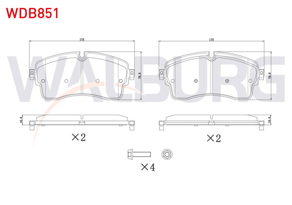 WALBURG WDB851 | Fren Balata Ön Land Rover Discovery V (Lr) 2.0 D 2016-/ Discovery V (Lr) 3.0 2016-/ Jaguar E-Pace 2.0 Awd 2017 -