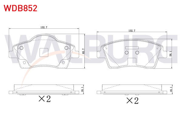 WALBURG WDB852 | Fren Balata Ön Volvo Xc40 1.5 T3-2.0 D3-2.0 D4 16 Jant Disk Çapı 296mm 2018 - | 1 Adet