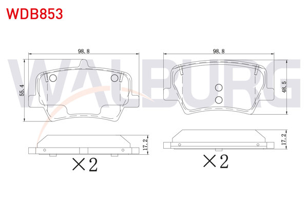 WALBURG WDB853 | Fren Balata Arka Volvo Xc40 1.5 T3 2018-/ Xc40 2.0 D3 2018-/ Xc40 2.0 D4 2018 -