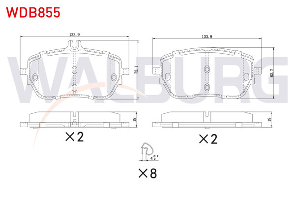 WALBURG WDB855 | Fren Balata Ön Mercedes A 180 D-200 (W177) 2018-/ CLA 18 D-200 (C118) 2019 -