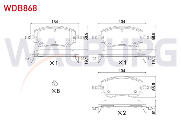 WALBURG WDB868 | Fren Balata Ön Ikazlı Fiat Egea Cross 1.3 Mtj-1.4-1.6-1.6 Mtj 2015-/ 1.0-1.6 Mtj 2020 -