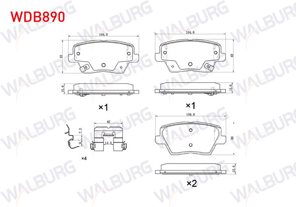 WALBURG WDB890 | Fren Balata Arka Ikazlı Hyundai i30 1.4 Mpı-1.4 T-GDI-1.6 CRDI 2016-/ Kia Ceed 1.4-1.4 T-GDI-1.6-1.6 CRDI 2018-/ Xceed 1.6 CRDI 2019 -