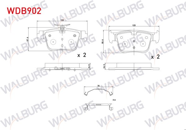 WALBURG WDB902 | Fren Balata Arka 300mm Disk VW Golf VIII-Caddy V 2020-/ Skoda Octavia IV (Nx3) 2020-/ Seat Leon (Kl1) 2019-/ Audi A3 Sportback (8Ya) 2019-/ Cupra Formentor 1.5 TSI 2020 - | 1 Adet