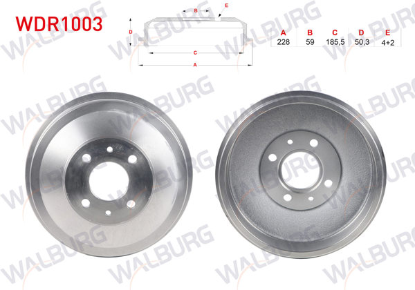 WALBURG WDR1003 | Fren Kampanası Arka 4 Delik 205,5X59x185x98 Fiat 131 1300-1600 1979-1993