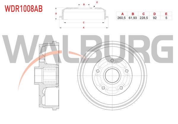 WALBURG WDR1008AB | Fren Kampanası Arka Rulmanlı ABS Okuyuculu 5 Delik 260,5X61,93X228,5X92 Dacia Duster 1.5 DCI-1.6İ 16V-1.2 TCE 4X2 2012 -