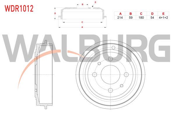 WALBURG WDR1012 | Fren Kampanası Arka 4 Delik 214X59x180x54 Fiat Tempra 1.6İ 1992-1999 / Bravo 1.6 16V 1995-2004 / Brava 1.6 16V 1995-2002