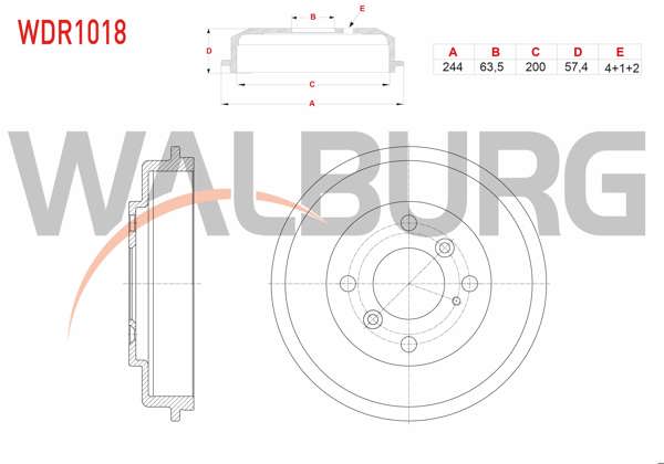 WALBURG WDR1018 | Fren Kampanası Arka 4 Delik 244X63,5X200x57,4 Ford Fiesta VI 1.25İ-1.4 TDCI-1.4İ-1.6 TDCI 2008-2012