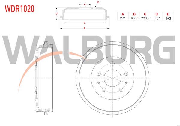 WALBURG WDR1020 | Fren Kampanası Arka 5 Delik 271X63,5X228,3X65,7 Ford Focus 1.6İ-1.6 TDCI-1.8 TDCI 2004-2011