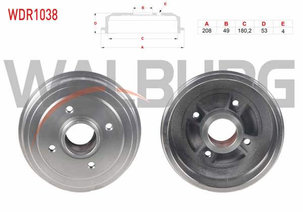 WALBURG WDR1038 | Fren Kampanası Arka 4 Delik Renault 21 1.7 1986-1993