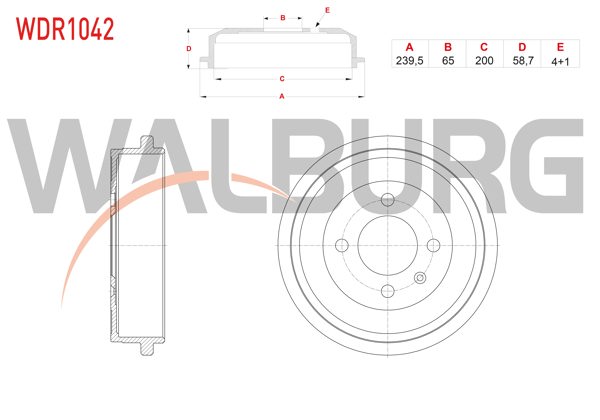 WALBURG WDR1042 | Fren Kampanası Arka 4 Delik Volkswagen Polo (6N1) 1.4 1994-1999 / Polo (6N2) 1.4 1999-2001