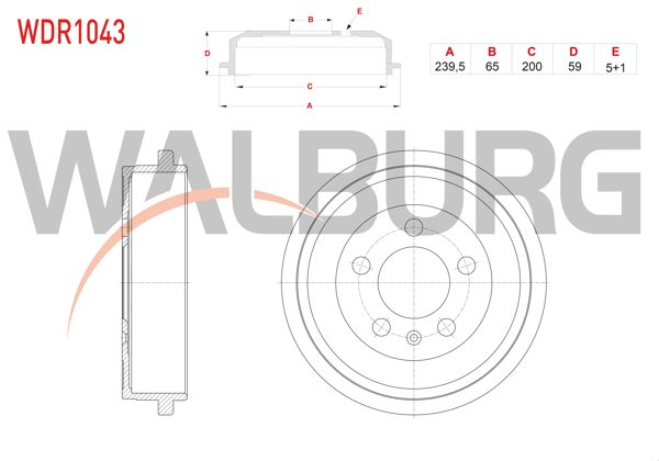 WALBURG WDR1043 | Fren Kampanası Arka 5 Delik Volkswagen Golf IV (1J1) 1.9 TDI 1997-2005 / Polo (6R) 1.2 TDI-1.4 TSI 2009 -