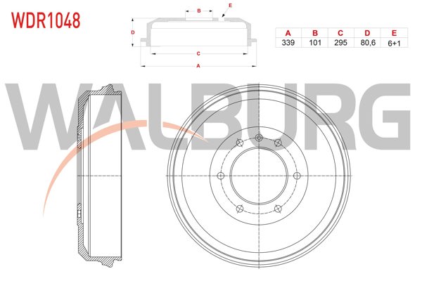 WALBURG WDR1048 | Fren Kampanası Arka 6 Delik 339X101x295x80,6 Isuzu D-Max 2.5 Dıtd-3.0 Dıtd ABS'li 2007-2011