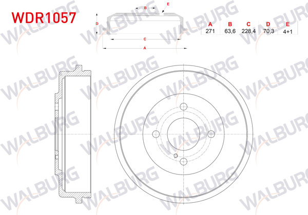WALBURG WDR1057 | Fren Kampanası Arka 4 Delik 271X63,6X228,4X70,3 Ford Transit Courıer 1.0 Ecoboost-1.5 TDCI-1.6 TDCI 2014 -