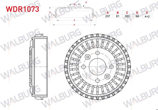WALBURG WDR1073 | Fren Kampana Arka 4 Delik 237X61x203x64 Renault Clio V 1.0 TCE-Sce (B7m5,B7mt) 2019-/ Smart Fortwo 1.0 2014 -