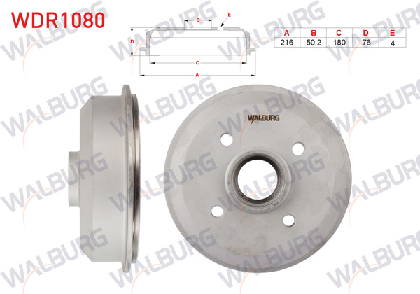 WALBURG WDR1080 | Fren Kampanası Arka Ford Escort Dar Tip (180mm)