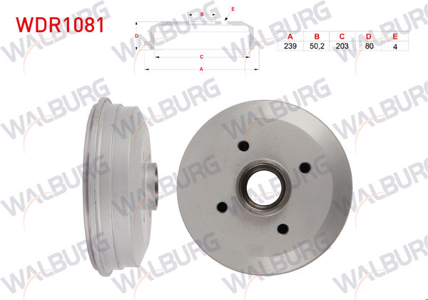 WALBURG WDR1081 | Fren Kampanası Arka Ford Escort Geniş Tip (203mm)