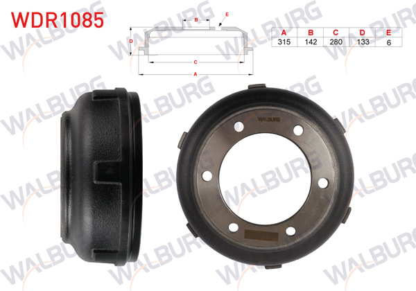 WALBURG WDR1085 | Fren Kampanası Arka (Poryasız) Ford Transit (V184) Çift Teker