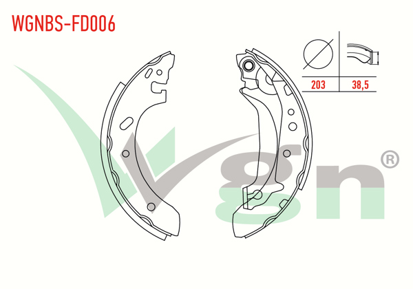 WGN WGNBS-FD006 | Fren Pabuç Balata Arka Ford Escort VII 1.3 Geniş Tip Levyelı 203X38,5mm 1995-1999 / Escort VII 1.4 1995-1999 / Escort VII 1.6 16V 1995-1999 / Escort VII 1.8 TD 1995-1999 / Escort VII 1.8İ 1995-1999