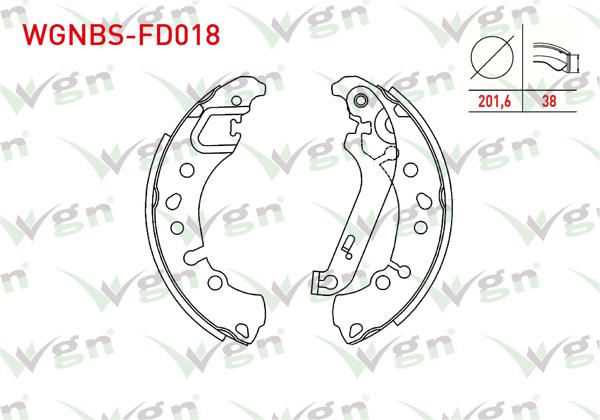 WGN WGNBS-FD018 | Fren Pabuç Balata Arka Levyelı 201,6X38mm Ford Fiesta VII 1.0 2017 -