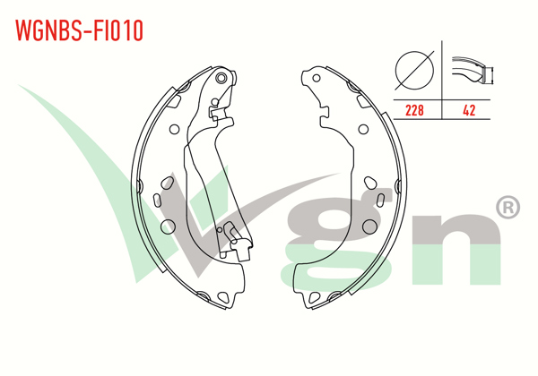 WGN WGNBS-FI010 | Fren Pabuç Balata Arka Fiat Doblo (119,223) 1.3 Mjt Levyelı 228X42 mm 2001-2010 / Doblo 1.6 Mjt 2001-2010 / Combo D 1.6 CDTI 2012 -