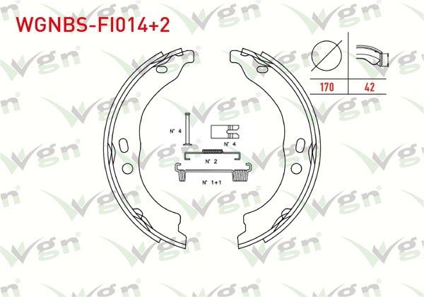WGN WGNBS-FI014+2 | El Fren Balatası Kit 170X42 2mm Daha Kalın Fiat Ducato 2.0Jtd-2.3 Mjt 2006-2014 / Peugeot Boxer III 2.2 HDI-2.0 HDI 2006-2014 / Citroen Jumper III 2.0 HDI-2.2 HDI 2006-2014