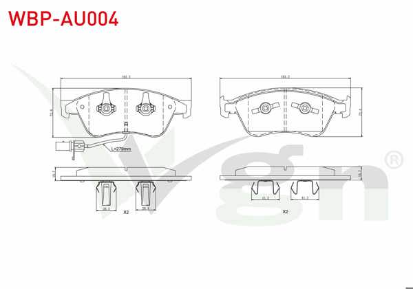 WGN WBP-AU004 | Fren Balata Ön Fişli Audi A8 (4E_) 3.0 TFSI 2003-2010 / Audi A8 (4E_) 4.2 V8 TDI 2003-2010 / Audi A8 (4E_) 3.7 2003-2010