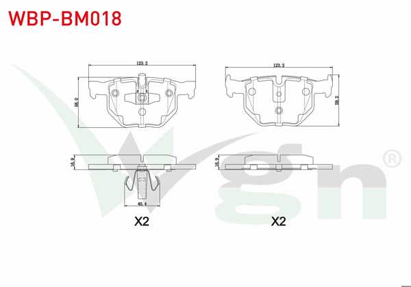 WGN WBP-BM018 | Fren Balata Arka BMW 3 Serisi (E90) 318 Cl 2005-2011 / (E90) 320 İ 2005-2011 / (E90) 320 D 2005-2011 / (E90) 325 İ 2005-2011 / (E90) 330 Xi 2005-2011 / (E90) 335 D 2005-2011