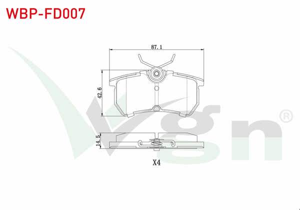 WGN WBP-FD007 | Fren Balata Arka Ford Focus I 1.6İ 16V 1998-2004 / Focus I 1.8İ 16V 1998-2004 / Focus I 1.8 TDCI 1998-2004 / Focus I 2.0İ 16V 1998-2004 / Focus I 1.6 TDCI 1998-2004 / Focus I 1.4İ 16V 1998-2004