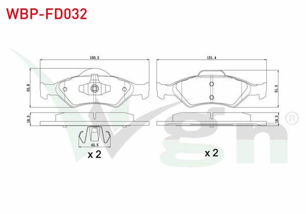 WGN WBP-FD032 | Fren Balata Ön Ford Fiesta IV 1.25İ 16V 1996-2002 / Fiesta IV 1.4İ 16V 1996-2002 / Fiesta IV 1.3İ 1996-2002